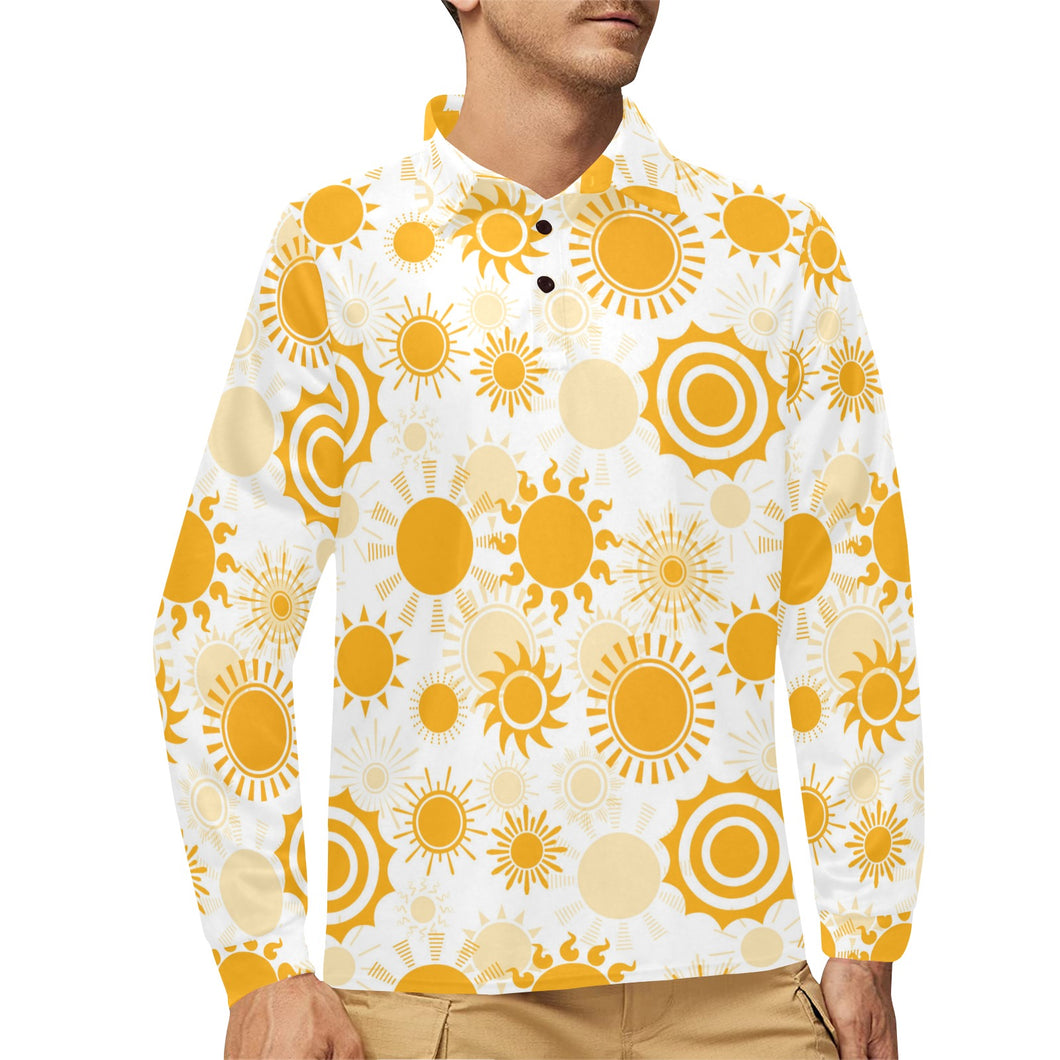 Sun design pattern Men's Long Sleeve Polo Shirt