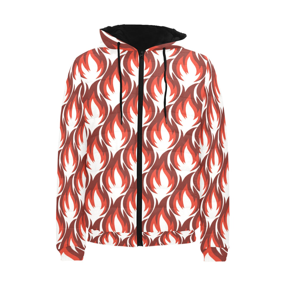 Fire flame symbol design pattern Men's Padded Hooded Jacket