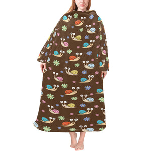 Snail Pattern Print Design 03 Blanket Robe with Sleeves