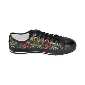 Colorful snake plant pattern Kids' Boys' Girls' Low Top Canvas Shoes Black