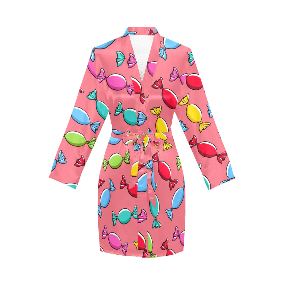 Colorful wrapped candy pattern Women's Long Sleeve Belted Night Robe