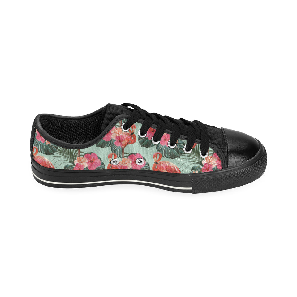 Beautiful flamingo tropical palm leaves hibiscus p Men's Low Top Canvas Shoes Black
