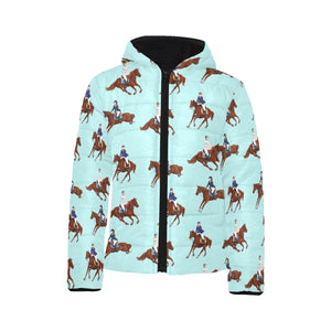 Horses running horses rider pattern Kids' Boys' Girls' Padded Hooded Jacket