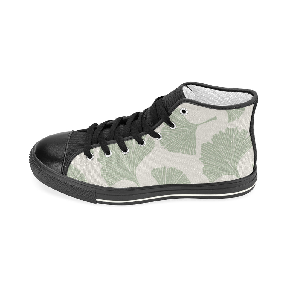 Ginkgo leaves pattern Women's High Top Canvas Shoes Black