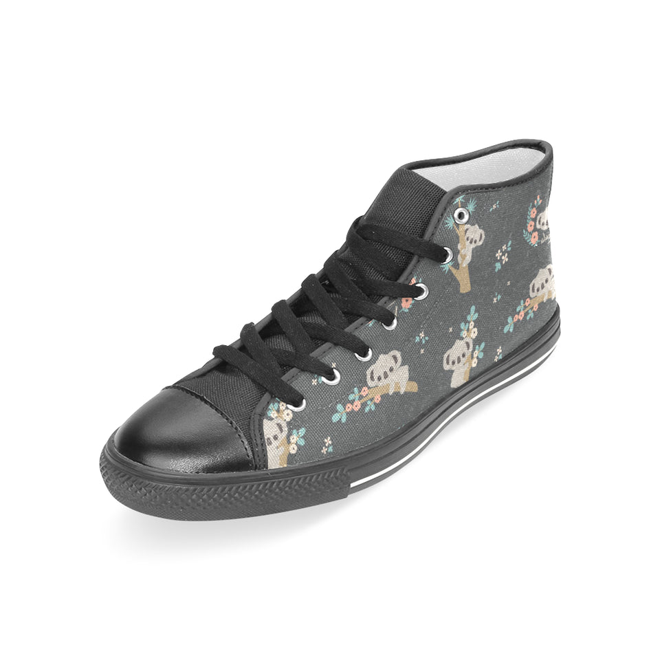Cute koala pattern Women's High Top Canvas Shoes Black