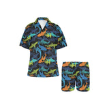 Colorful shark Women's V-Neck Short Pajama Set