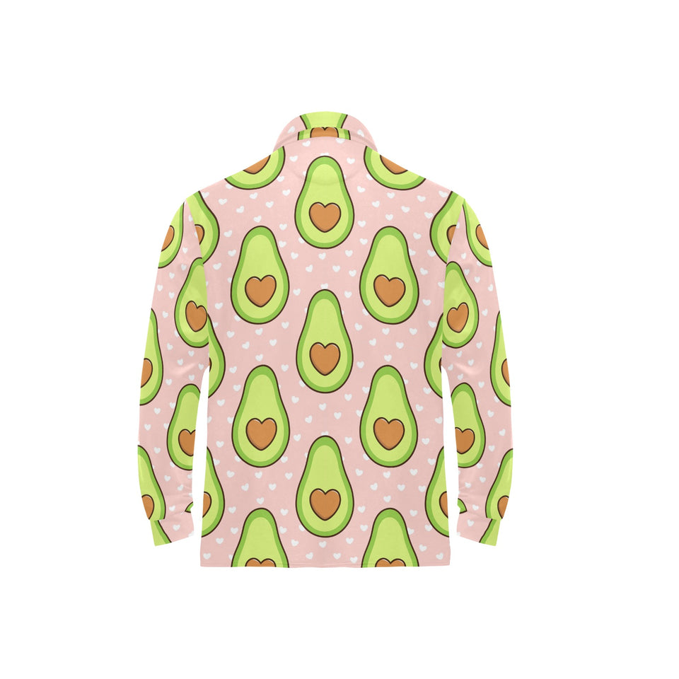 Avocado heart pink background Men's Long Sleeve Polo Shirt