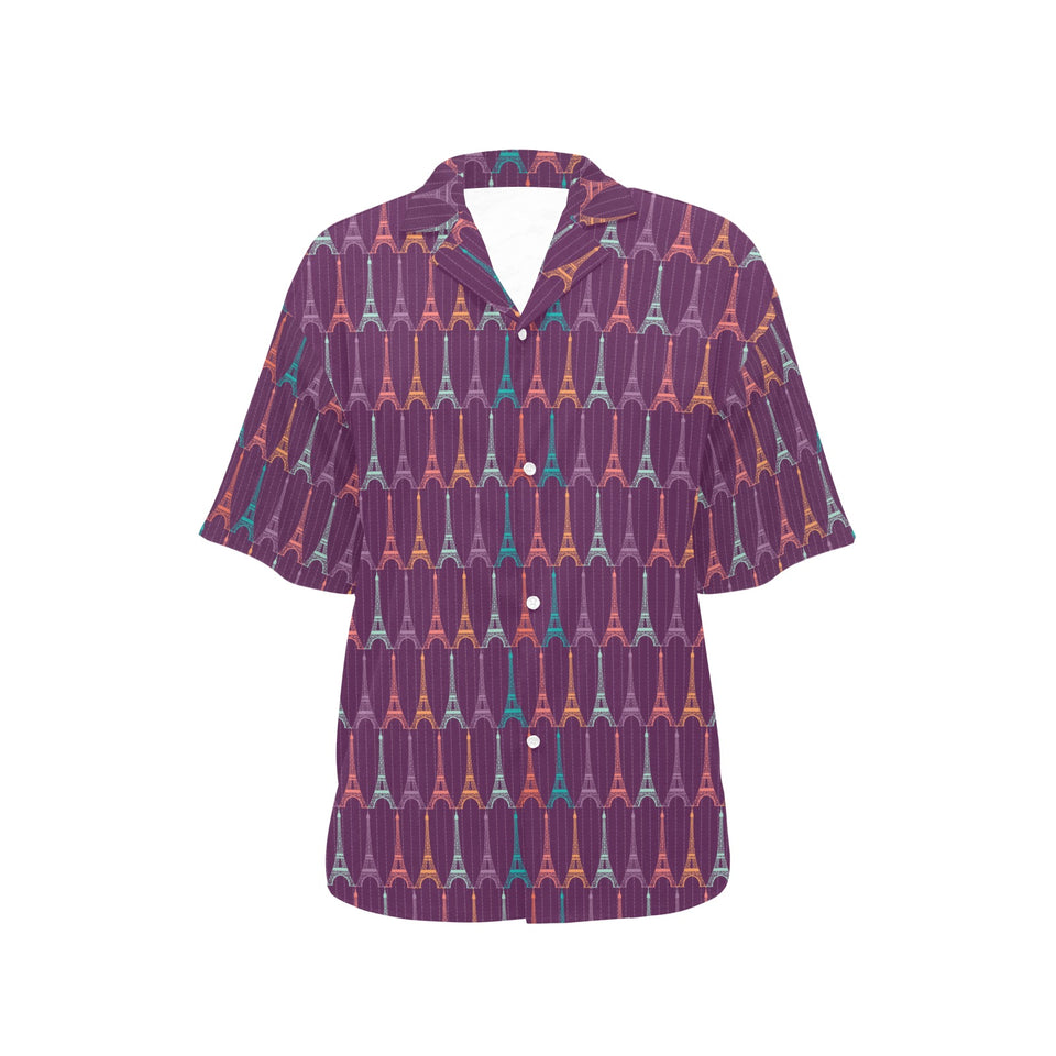 Eiffel Tower Pattern Print Design 05 Women's All Over Print Hawaiian Shirt