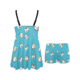 Jack Russel Pattern Print Design 03 Chest Sexy Pleated Two Piece Swim Dress