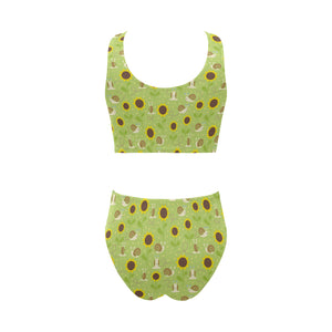 Snail Pattern Print Design 01 Chest Bowknot High Waisted Bikini Swimsuit