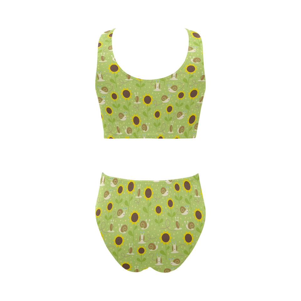 Snail Pattern Print Design 01 Chest Bowknot High Waisted Bikini Swimsuit