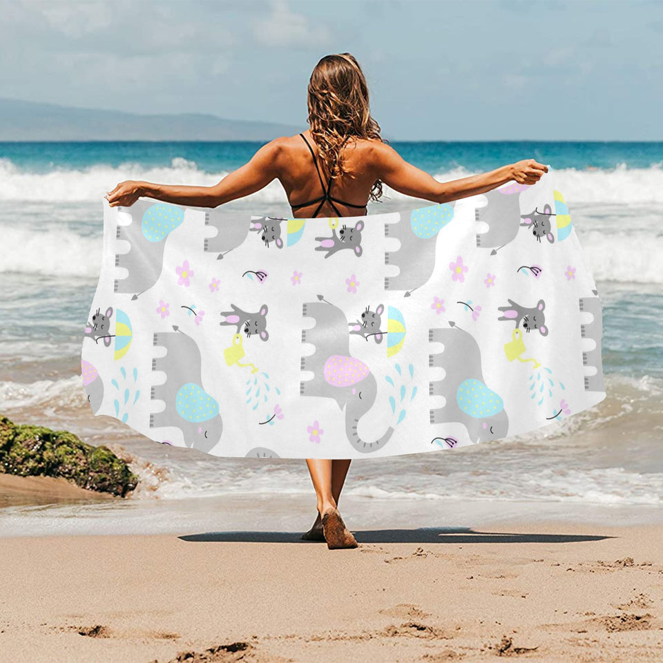 Cute elephant mouse pattern Beach Towel