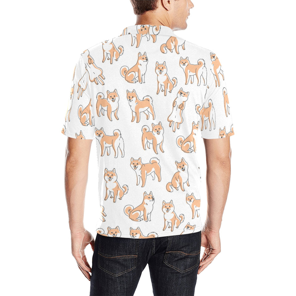 shiba inu dog pattern Men's All Over Print Polo Shirt