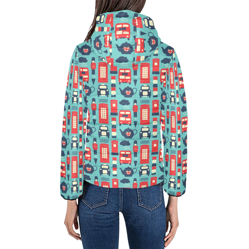 British Pattern Print Design 04 Women's Padded Hooded Jacket