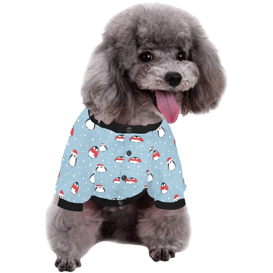 Cute penguin christmas snow pattern All Over Print Pet Dog Round Neck Fuzzy Shirt