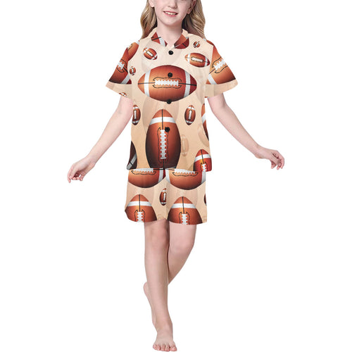 American football ball design pattern Kids' Boys' Girls' V-Neck Short Pajama Set