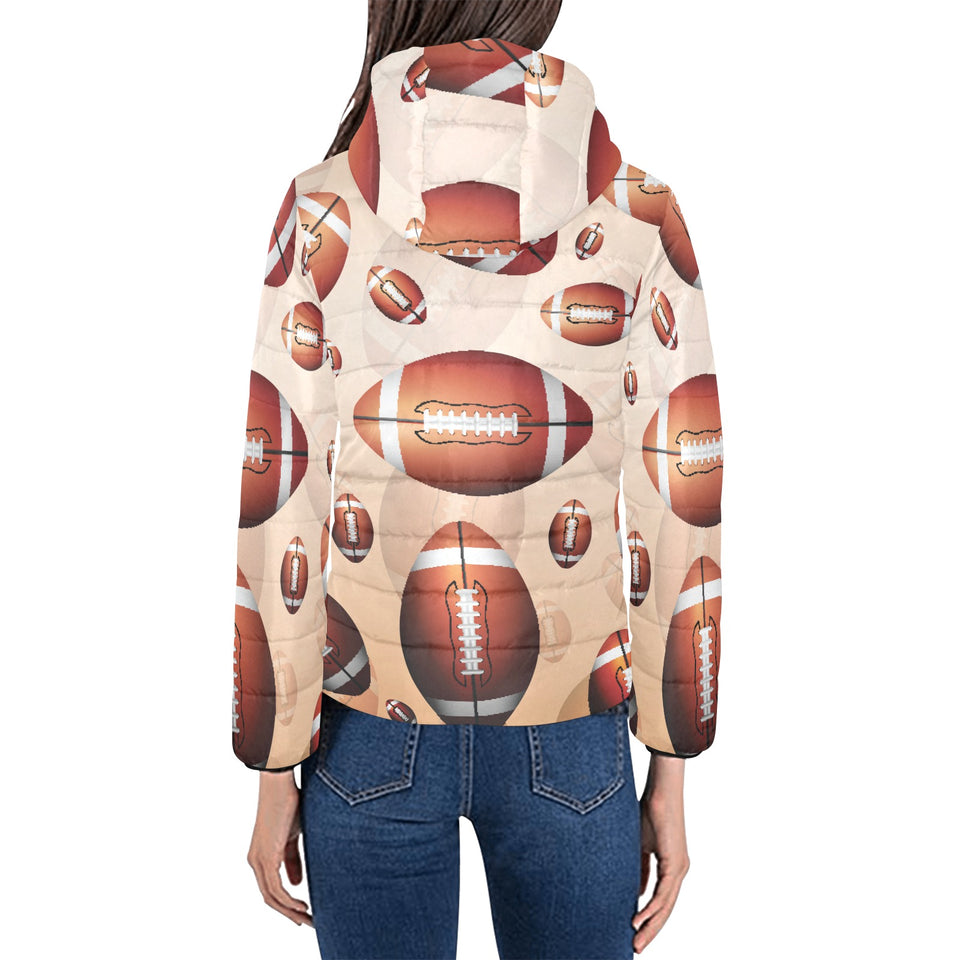 American football ball design pattern Women's Padded Hooded Jacket