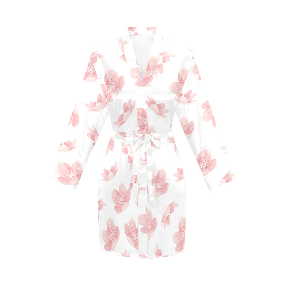 Pink sakura cherry blossom pattern Women's Long Sleeve Belted Night Robe