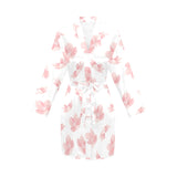 Pink sakura cherry blossom pattern Women's Long Sleeve Belted Night Robe