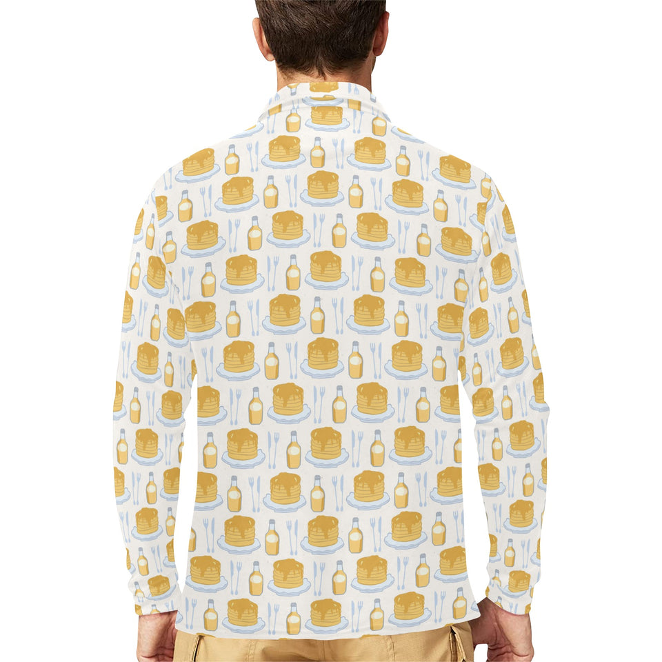 Pancake Pattern Print Design 05 Men's Long Sleeve Polo Shirt