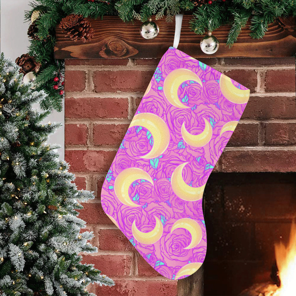 Moon pink rose background Christmas Stocking