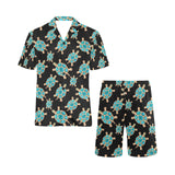 Sea turtle blue stone pattern Men's V-Neck Short Pajama Set