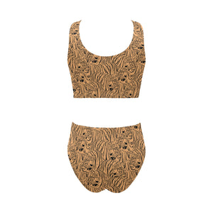 Bengal tigers pattern Chest Bowknot High Waisted Bikini Swimsuit