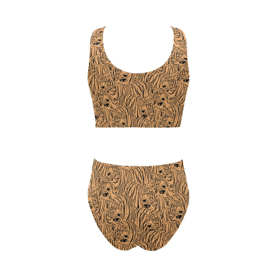 Bengal tigers pattern Chest Bowknot High Waisted Bikini Swimsuit