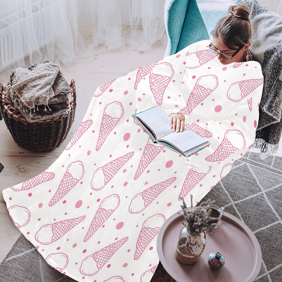 Hand drawn ice cream pattern Blanket Robe with Sleeves