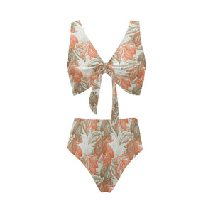 Cocoa beans Cocoa tree pattern Chest Bowknot High Waisted Bikini Swimsuit
