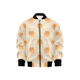 Cute brown pomeranian puppy on blue Kids' Boys' Girls' Bomber Jacket