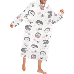 Hedgehog Pattern Print Design 02 Blanket Robe with Sleeves