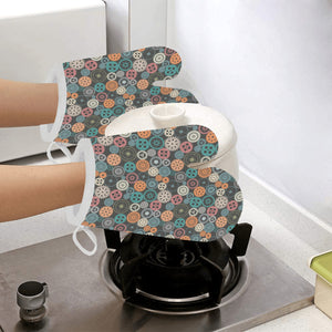 Gear Pattern Print Design 05 Heat Resistant Oven Mitts