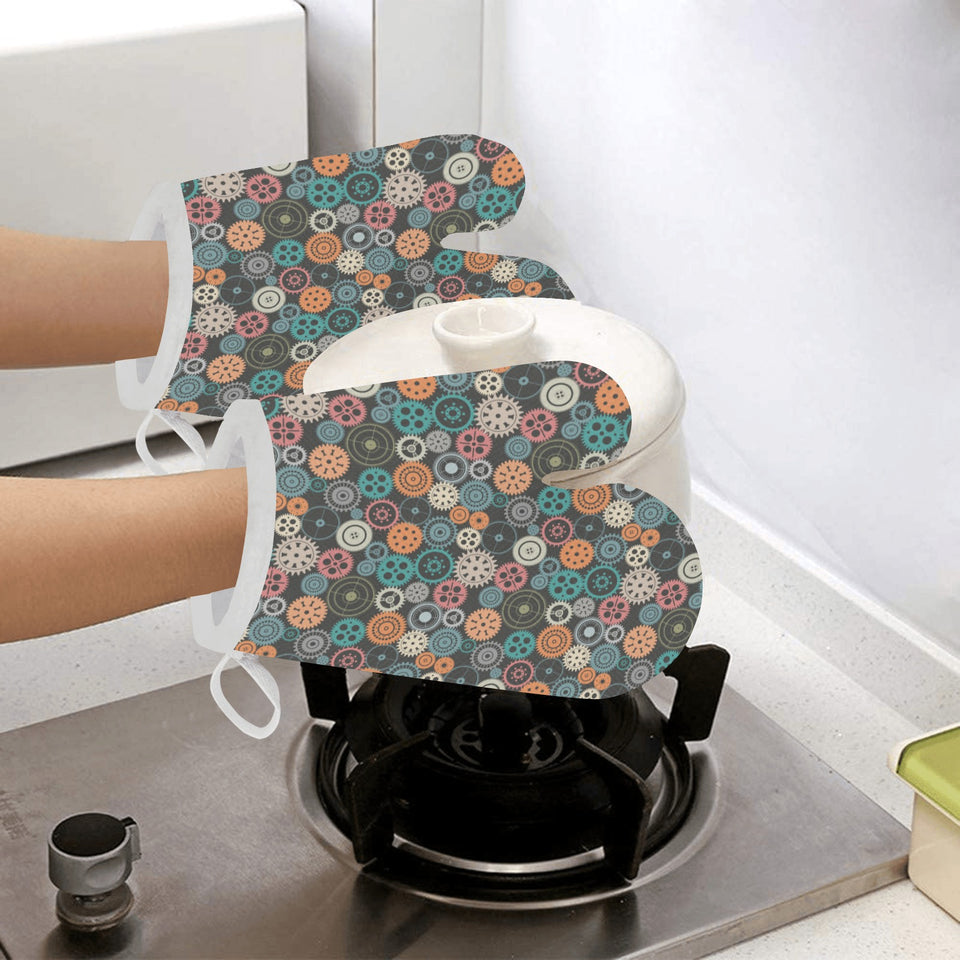 Gear Pattern Print Design 05 Heat Resistant Oven Mitts