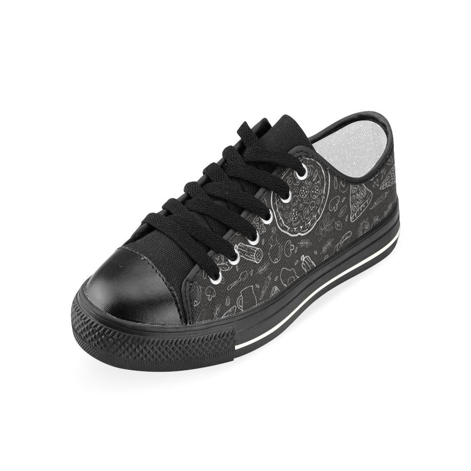 Pizza pattern Kids' Boys' Girls' Low Top Canvas Shoes Black