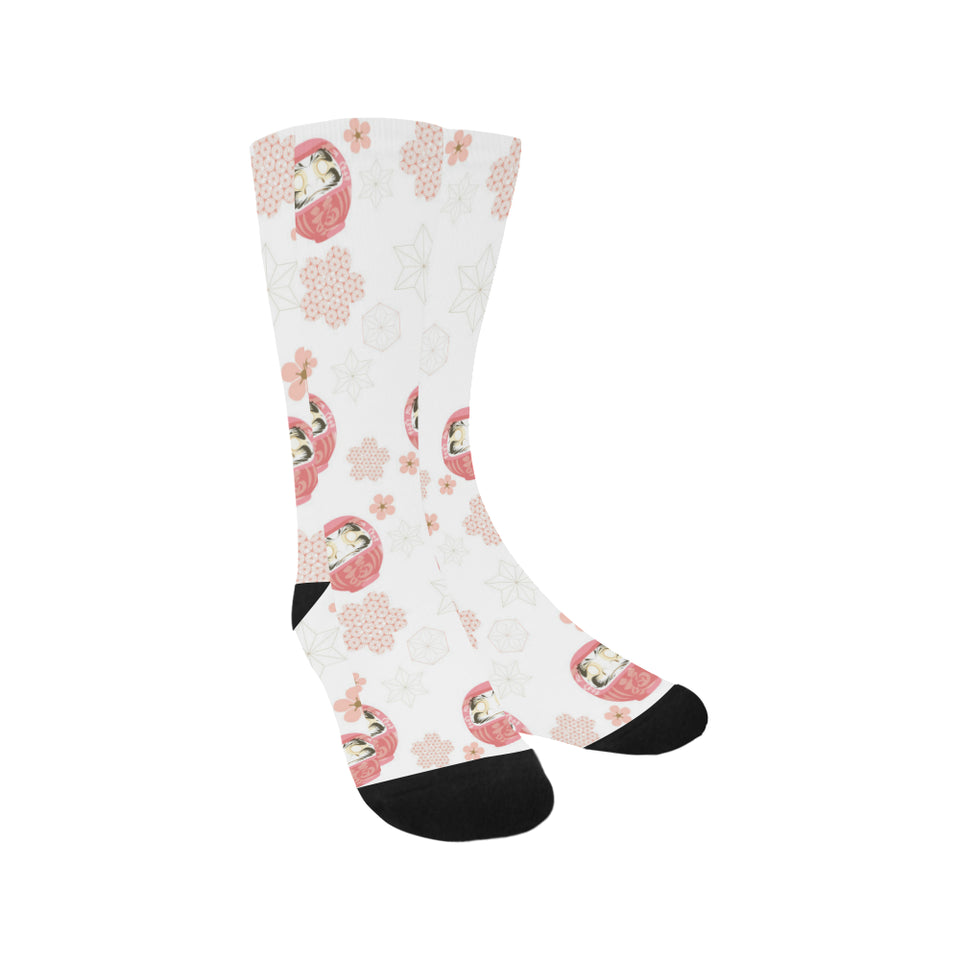 Daruma japanese wooden doll cherry blossom flower Crew Socks