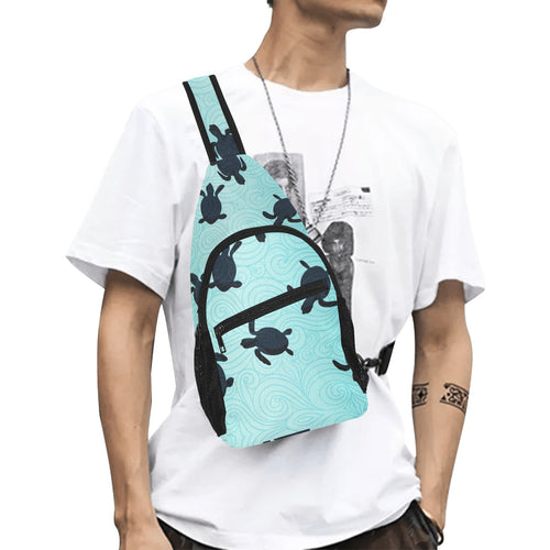 Sea turtle with blue ocean backgroud All Over Print Chest Bag