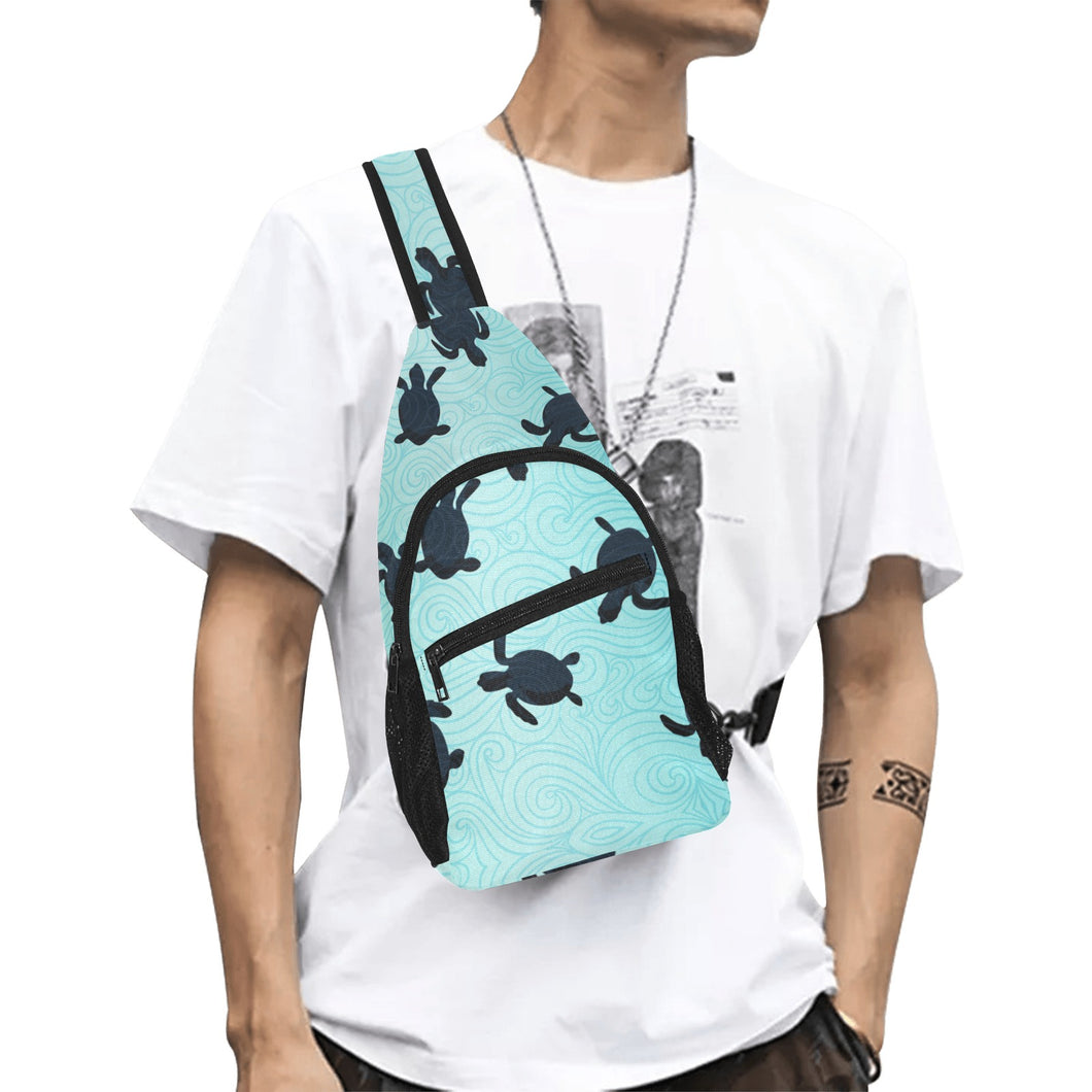 Sea turtle with blue ocean backgroud All Over Print Chest Bag
