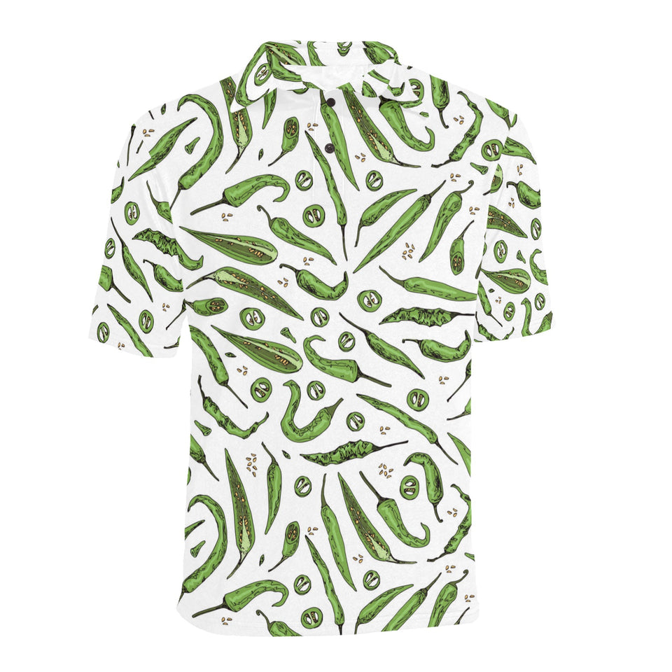 Hand drawn sketch style green Chili peppers patter Men's All Over Print Polo Shirt