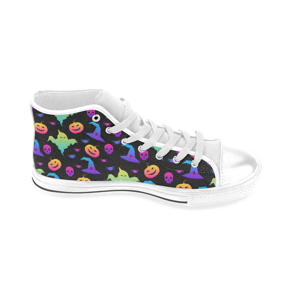 Colorful halloween background Men's High Top Canvas Shoes White