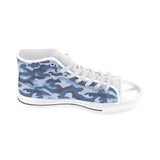 Blue camouflage pattern Men's High Top Canvas Shoes White