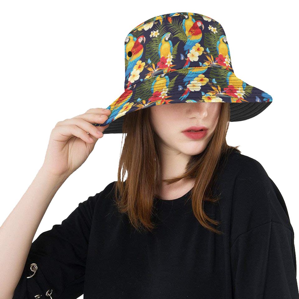 Colorful parrot flower pattern Unisex Bucket Hat