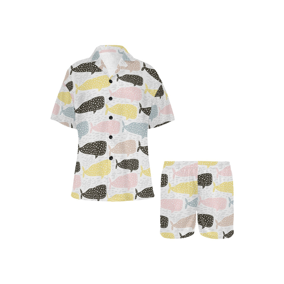 Whale dot pattern Women's V-Neck Short Pajama Set