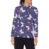 Colorful butterfly flower pattern.eps Women's Long Sleeve Polo Shirt