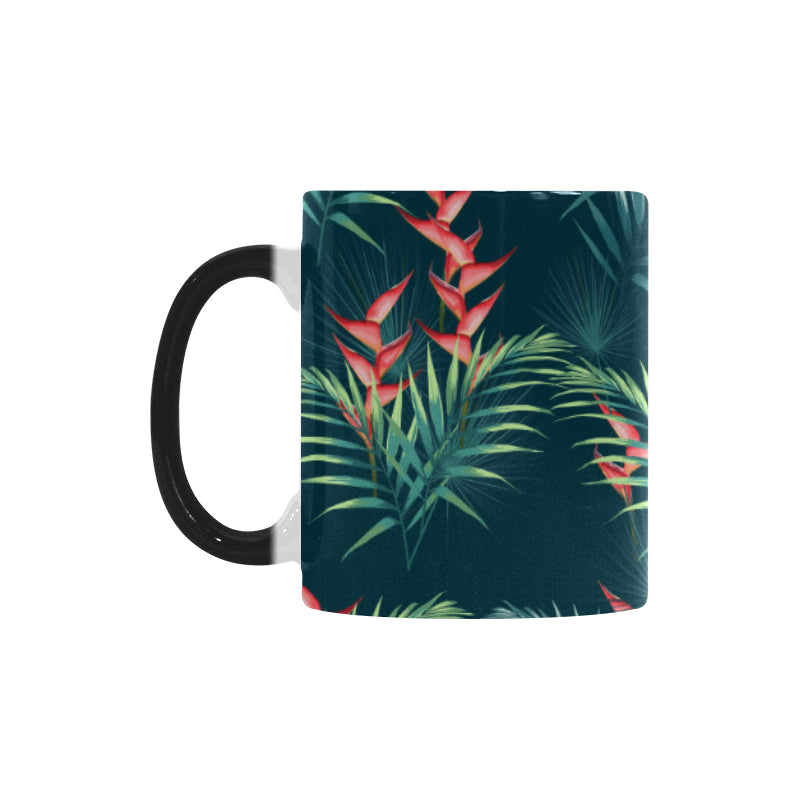 heliconia flowers, palm and monstera leaves on bla Morphing Mug Heat Changing Mug