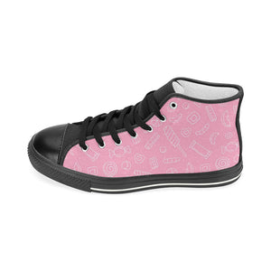 Sweet candy pink background Women's High Top Canvas Shoes Black