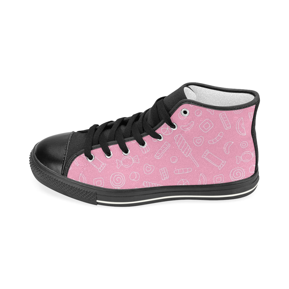 Sweet candy pink background Women's High Top Canvas Shoes Black