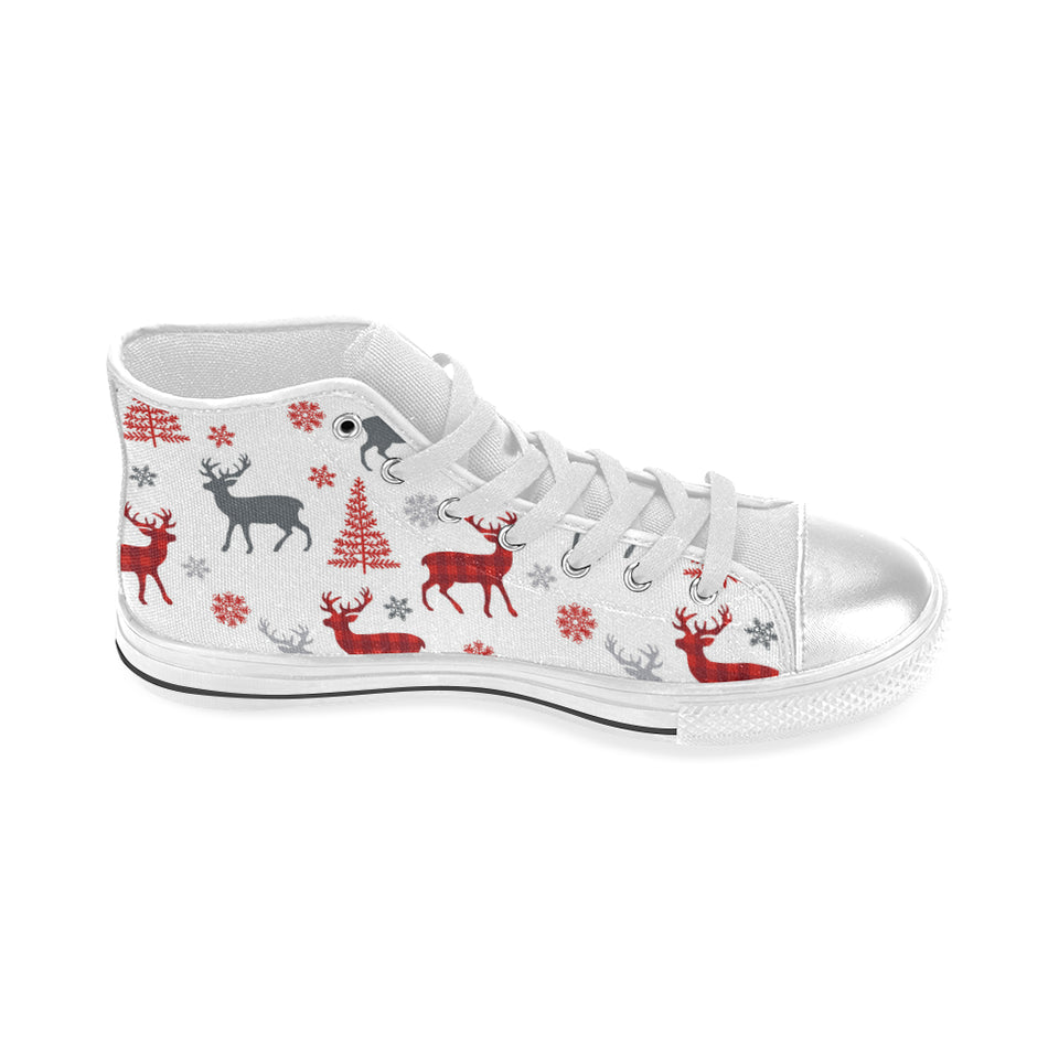 Deer tree snowflakes chrismas pattern Women's High Top Canvas Shoes White