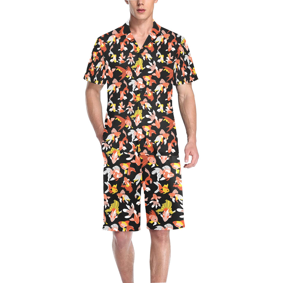 Goldfish Pattern Print Design 03 Men's V-Neck Short Pajama Set