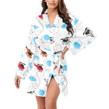 Watercolor helicopter cloud pattern Women's Long Sleeve Belted Night Robe